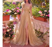 Robe de soirée luxueuse à une épaule avec paillettes, buste plissé élégant et jupe en tulle fluide. Parfaite pour les mariages de luxe et les galas en tenue de soirée L,M,S,XLUnicoloreSatin