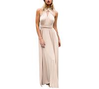 Robe de Soirée Mariage Longue au Sol pour Femmes Portefeuille Multi-Usure Convertible Dos Nu Solide Abricot M