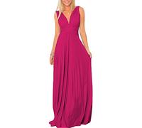 Robe de Soirée Mariage Longue au Sol pour Femmes Portefeuille Multi-Usure Convertible Dos Nu Solide Rose Vif S