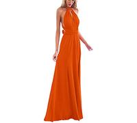 Robe de Soirée Mariage Longue au Sol pour Femmes Portefeuille Multi-Usure Convertible Dos Nu Solide Orange L