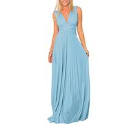 Robe de Soirée Mariage Longue au Sol pour Femmes Portefeuille Multi-Usure Convertible Dos Nu Solide Bleu Clair M