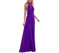 Robe de Soirée Mariage Longue au Sol pour Femmes Portefeuille Multi-Usure Convertible Dos Nu Solide Violet M