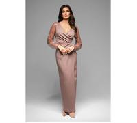 Robe de Soirée Martina Manches Longues - Ombre - Pour Femme - Beige M