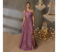 Robe de soirée maxi élégante pour femme avec une épaule dénudée et sans manches, avec une fente à l'ourlet, texture scintillante de sequins pour un look glamour. Parfaite pour le tapis rouge, les gala