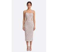 Robe de soirée midi blanche perles et sequins champagne - S