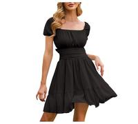 Robe De SoiréE-Mini Robe TrapèZe DéContractéE à Manches Courtes Bouffantes Et Col Carré pour Femme