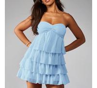 Robe de soirée mini sans bretelles à volants et design superposé, taille empire, robe de mariée d'été pour invités, robe de fête à nœud devant et volants, robe de soirée et de club L,M,S,XL,XS,XXL,XXS