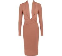 Robe De Soirée Moulante pour Femmes Sexy Deep V Neck Party Club Bandage Manches Longues Robe Bustier, Orange, XL