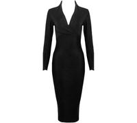 Robe De Soirée Moulante pour Femmes Sexy Deep V Neck Party Club Bandage Manches Longues Robe Bustier, Black, XS