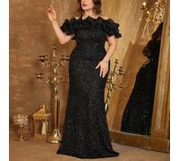 Robe de soirée moulante UNITHORSE avec épaules dénudées, patchwork en maille, paillettes, dos nu et ceinture à nouer. Robe de mariée, tenue d'anniversaire pour femme, robe de remise des diplômes, robe