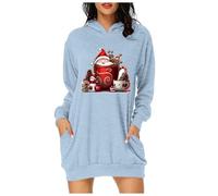 Robe De Soirée Noel Femme, Robe Sweat Femme Grande Taille À Manches Longues Col Rond avec Capuche Pullover Imprimé Ample Haut Automne Hiver Dress Confortable Hoodie Casual avec Poches
