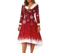Robe de Soirée Orientale Scintillante Elegant Longue Reveillon Bal Sequins Velours Manche Déguisement de Noel Dentelle Soirée Costume Noël Femme Classique Ronde Mère Robe Rouge Femme Noel XXL