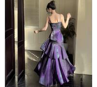 Robe de soirée plissée brillante avec volant, tenue de concert élégante irisée à bretelles fines, robe de demoiselle d'honneur de mariage , robe de cérémonie d'anniversaire, rentrée scolaire, été auto