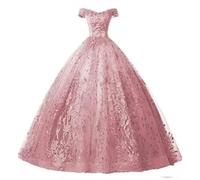 Robe De Soirée pour Femme, Asymétrique épaule Dénudée, élégante, en Tulle, avec Appliques, Robe De Mariée Longue De Fête, Pink, S