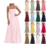 Robe de soirée pour femme - Dentelle florale - Bretelles spaghetti - Dos nu - Ligne A - Robe maxi sans manches - Élégante robe de cocktail longue avec nouage dans le dos - Jacquard floral - Robe