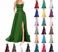 Robe de soirée pour femme - Élégante caraco - En satin - Couleur unie - Robe longue sexy de qualité supérieure - Pour mariage, bal de fin d'année, spectacle, invité, Rose., S