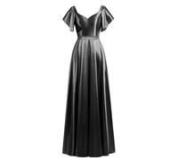 Robe de soirée pour Femme, Robe de Demoiselle d'honneur à Volants et Manches Longues en Satin avec nœud