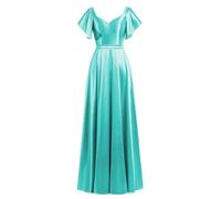 Robe de soirée pour Femme, Robe de Demoiselle d'honneur à Volants et Manches Longues en Satin avec nœud