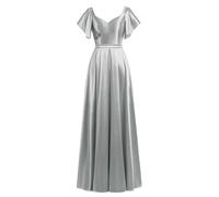 Robe de soirée pour Femme, Robe de Demoiselle d'honneur à Volants et Manches Longues en Satin avec nœud