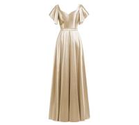 Robe de soirée pour Femme, Robe de Demoiselle d'honneur à Volants et Manches Longues en Satin avec nœud