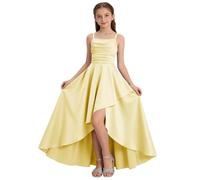 Robe de soirée pour Fille Élégante Robe de Bal Promo Courte Devant Longue Derriere Satin Robes ado d'été Sans Manches Épaules Dénudées Princesse Robes Trapèze Mariage Fête Danse Anniversaire 3-14 Ans