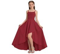 Robe de soirée pour Fille Élégante Robe de Bal Promo Courte Devant Longue Derriere Satin Robes ado d'été Sans Manches Épaules Dénudées Princesse Robes Trapèze Mariage Fête Danse Anniversaire 3-14 Ans