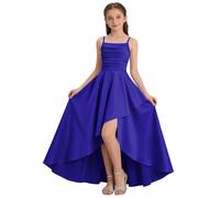 Robe de soirée pour Fille Élégante Robe de Bal Promo Courte Devant Longue Derriere Satin Robes ado d'été Sans Manches Épaules Dénudées Princesse Robes Trapèze Mariage Fête Danse Anniversaire 3-14 Ans