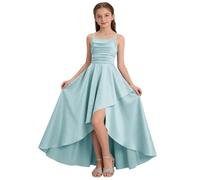 Robe de soirée pour Fille Élégante Robe de Bal Promo Courte Devant Longue Derriere Satin Robes ado d'été Sans Manches Épaules Dénudées Princesse Robes Trapèze Mariage Fête Danse Anniversaire 3-14 Ans