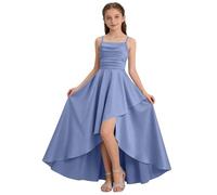 Robe de soirée pour Fille Élégante Robe de Bal Promo Courte Devant Longue Derriere Satin Robes ado d'été Sans Manches Épaules Dénudées Princesse Robes Trapèze Mariage Fête Danse Anniversaire 3-14 Ans