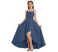 Robe de soirée pour Fille Élégante Robe de Bal Promo Courte Devant Longue Derriere Satin Robes ado d'été Sans Manches Épaules Dénudées Princesse Robes Trapèze Mariage Fête Danse Anniversaire 3-14 Ans