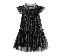 Robe de soirée pour Filles à Manches avec Volants et Paillettes Motif étoiles Lune Boheme Chic Costume Paques Bebe Princesse Fille 5 Ans Ensemble Enfant