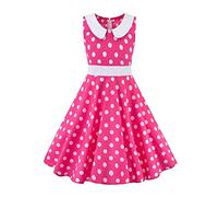 Robe de soirée rétro années 50 Audrey à pois Rockabilly pour fille - Col Peter Pan - Style rétro - Pour mariage, rose vif, 7-8 Ans