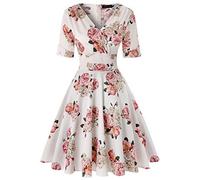 Robe de soirée Rockabilly des années 1940 - Style floral vintage - Pour femme - Blanc floral - Taille M