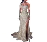 Robe De Soirée Sexy À Fente Haute pour Femme Robes Longues À La Mode, Robe Soirée Femme Chic Et Elegant Mariage Paillettes, Robes À Une Seule Épaule 2025 Nouveau Jupe A Paillette Pétillant Dress