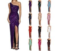 Robe De Soirée Sexy À Fente Haute Pour Femme Robes Longues À La Mode, Robe Soirée Femme Chic Et Elegant Mariage Paillettes, Robes Paillette Jupe Sequin À Une Seule Épaule Dress Pétillant Robes