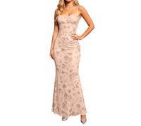 Robe de soirée sexy moulante pour femme - Robe de bal - Dos nu - Corset - Robe d'été sans manches - Robe longue élégante - Robe de cocktail trapèze - Robe de bal rétro, O Or rose, XL