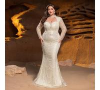 Robe de soirée sirène à une épaule luxueuse et glamour avec des accents de sequins à écailles de poisson. Manches longues transparentes et silhouette ajustée pour les galas de luxe et les cérémonies d