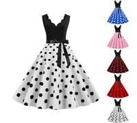 Robe de soirée trapèze sans manches pour femme - Motif à pois - Robe de soirée vintage des années 50 pour adultes - Robe de soirée trapèze à motif floral, Rouge-C., 3XL