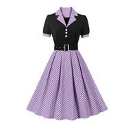 Robe de soleil pour femme - Robe swing avec broderies pour une élégance décontractée - Style féminin - Pour les loisirs - Élégante robe de soleil, Violet clair, XL