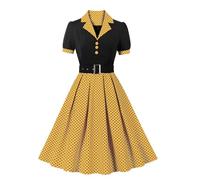 Robe de soleil pour femme - Robe swing avec broderies pour une élégance décontractée - Style féminin - Pour les loisirs - Élégante robe de soleil, jaune, S
