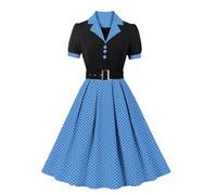 Robe de soleil pour femme - Robe swing avec broderies pour une élégance décontractée - Style féminin - Pour les loisirs - Élégante robe de soleil, bleu, S