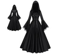 Robe de sorcier d'Halloween - Ensemble de costumes de roche noire, maître de vacances mystique pour femmes, déguisement au design sombre, robe élégante de | Gruselhaus Party Theater Daughter Girlf