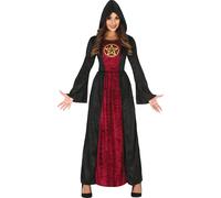 Robe de sorcière d'Halloween avec capuche Rouge Noir Prêtresse Mystique Sombre Sortilège Costume de Nuit Magique, Taille : 38 - 40 (M) Couleur : Rouge