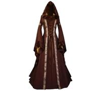 Robe de sorcière d'Halloween pour femme, robe de sorcière Renaissance pour femme, costume médiéval, rétro, gothique, victorien, pour fête d'Halloween, vêtements de soirée, marron, taille M