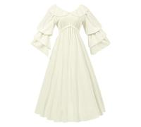 Robe de sorcière gothique pour femme - Costume médiéval - Robe corsage médiévale - Manches cloches - Robe d'automne - Robe de fée - Taille smockée - Robe de bal - Robe longue au sol, beige, M