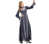 Robe de sorcière noire pour femme adulte Halloween fantôme mariée déguisement diable pour vampire cape à capuche gants tenues ensemble rôle pour jeu Mascarade Dark Costume Matrices de découpe Mots