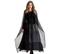 Robe de sorcière noire pour femme adulte Halloween fantôme mariée déguisement diable pour vampire cape à capuche gants tenues ensemble rôle pour jeu Mascarade Dark Costume Matrices de découpe Mots