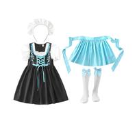 Robe de soubrette bavaroise à manches courtes avec tablier | Lot de 4 vêtements de bière d'Halloween pour filles, Pâques, bal masqué, fête de Noël, mariage