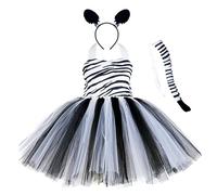 Robe de spectacle pour fille avec motif animalier léopard vache et tutu costume pour enfants de un à dix ans (Grey, 3-4 Years)