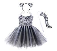Robe de spectacle pour fille avec motif animalier léopard vache et tutu costume pour enfants de un à dix ans (Black, 7-8 Years)